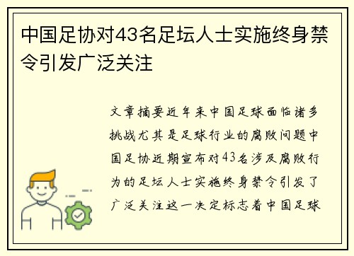 中国足协对43名足坛人士实施终身禁令引发广泛关注